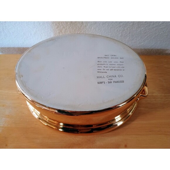 Vintage Hall Golden Glo Gold 2 Quart French Casserole Dish With Lid - Picture 9 of 11